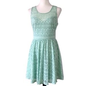 Three Hearts Lace Geometric‎ Fit And Flare Mint Green Dress Medium
